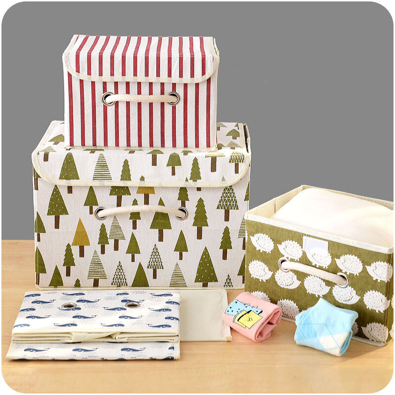 多功能衣物整理箱 小熊无纺布折叠储物箱，小号带盖收纳日用杂品